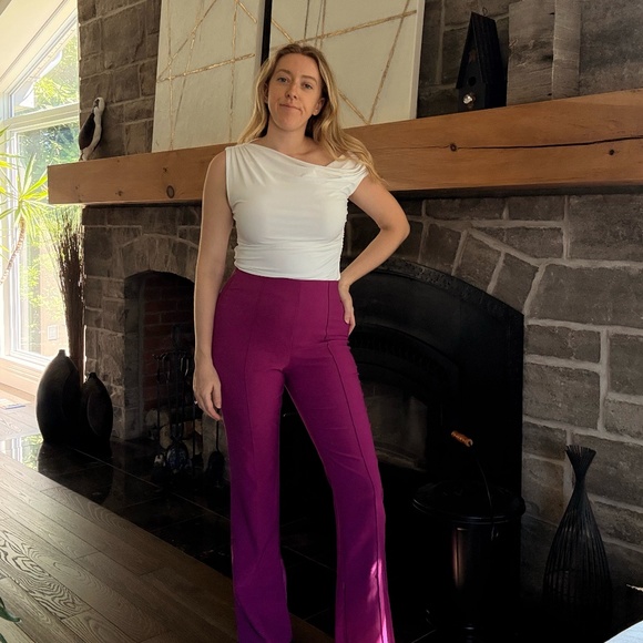 Fuchsia Flare Pants with Slit Hem - Picture 1 of 6